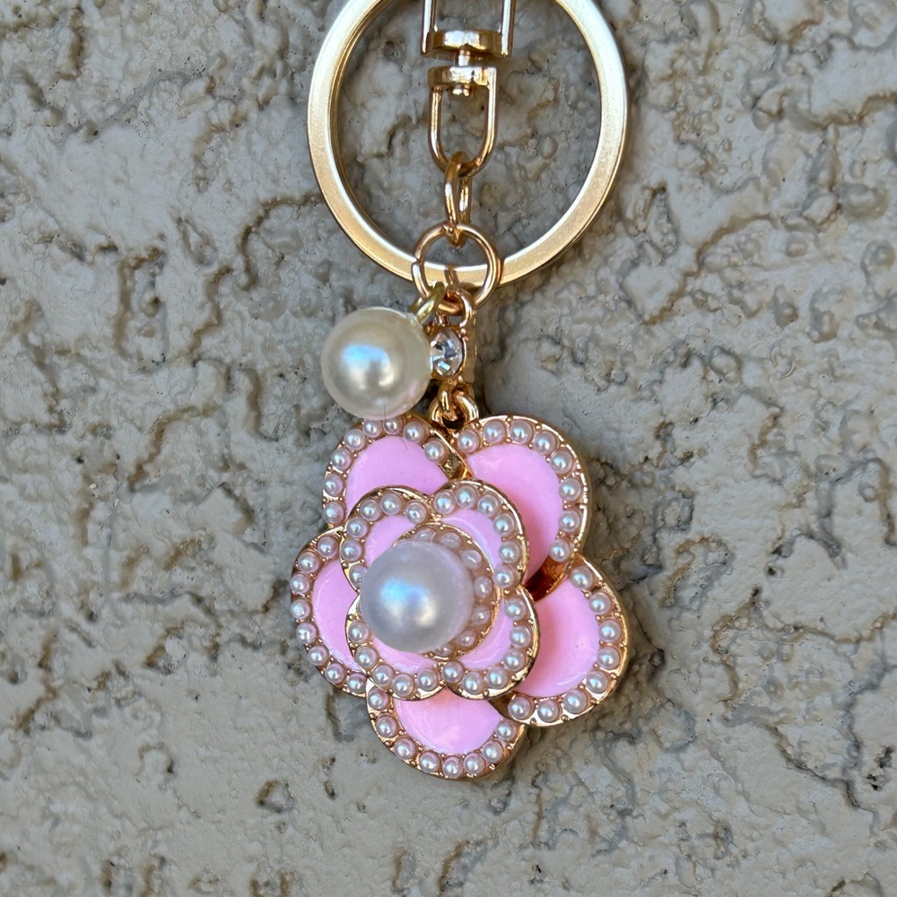 Luxe Pink & Gold Camilla Flower Keychain/Bag charm